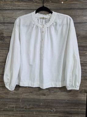 Madewell Women White Ruffled Neck Button-Front Blouse Size XS
